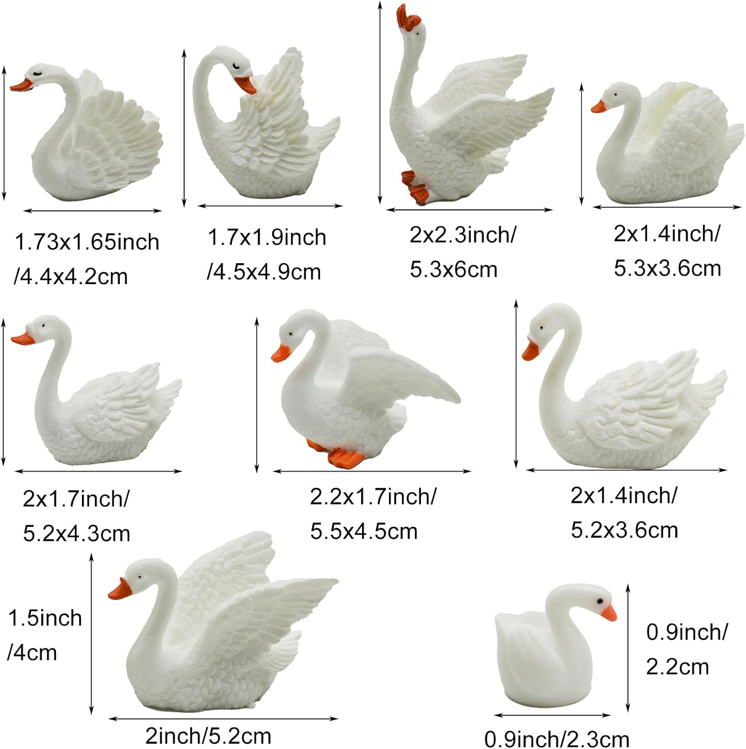 12 mini figuras de cisne blanco de 2 pulgadas para decoración de pasteles de cisne en miniatura, cisnes de resina, accesorios de jardín de hadas