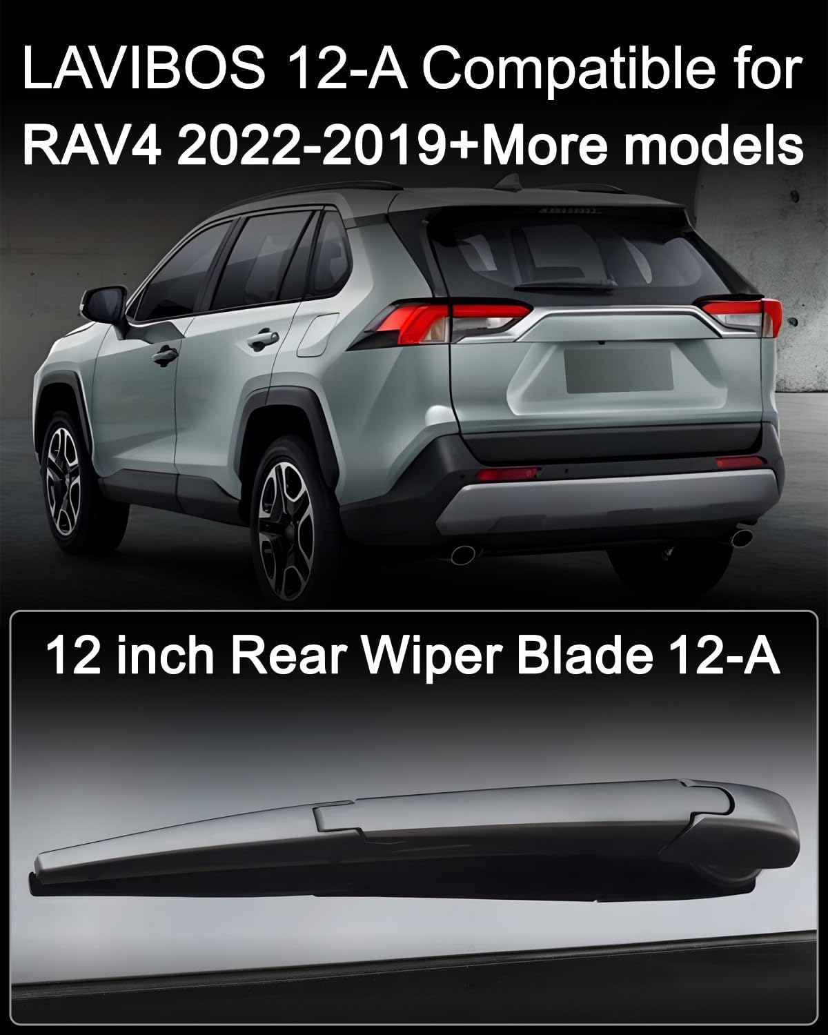 LAVIBOS Limpiaparabrisas trasero de 12 pulgadas (12A), limpiaparabrisas trasero para RAV4 22-19,12-01, Highlander 19-01, Land Cruiser, lexus NX, UX,