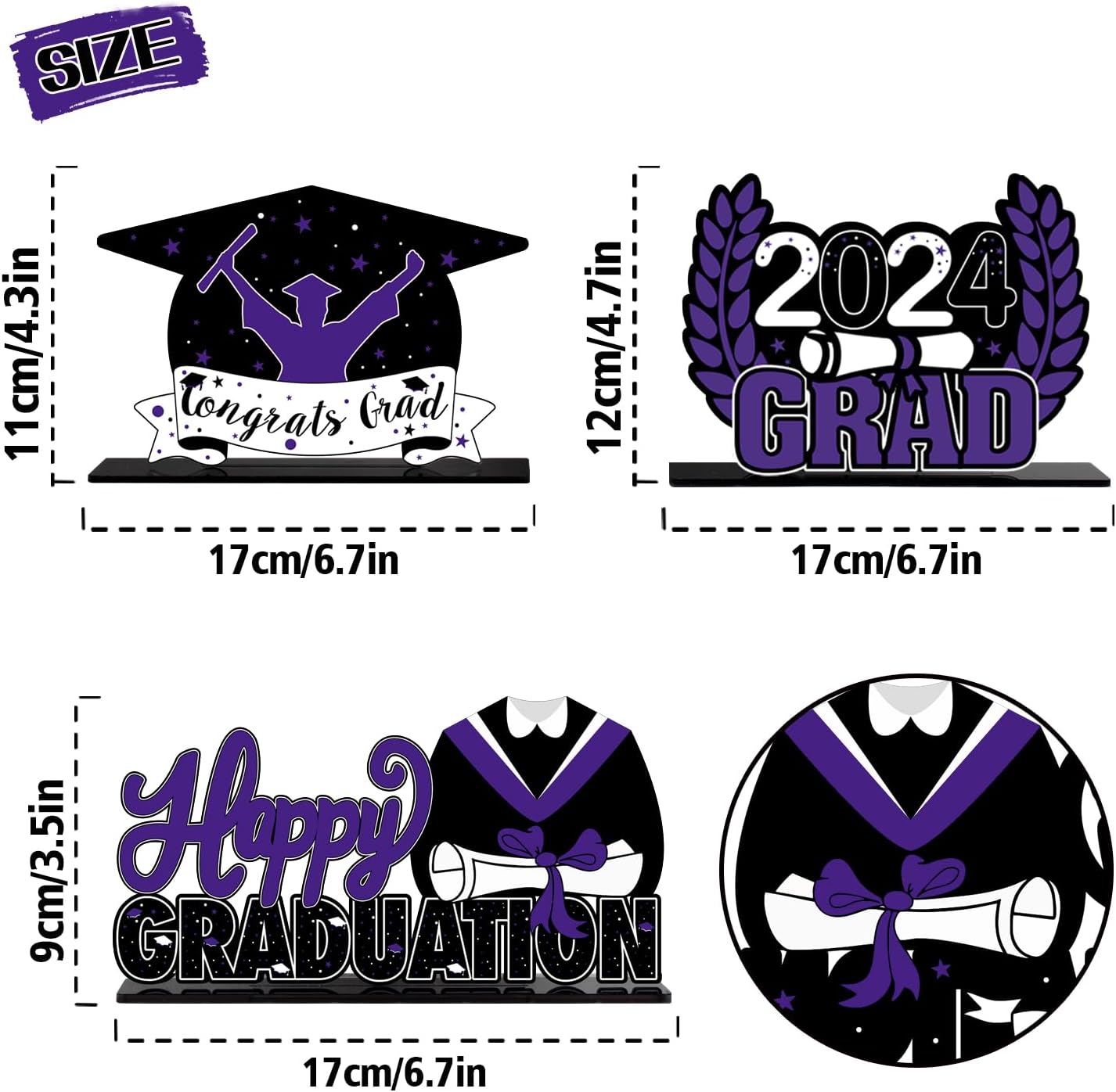 Decoraciones de fiesta de graduación de clase 2023 3 piezas de felicitaciones 2023 de graduación escolar de acrílico morado para centros de mesa de