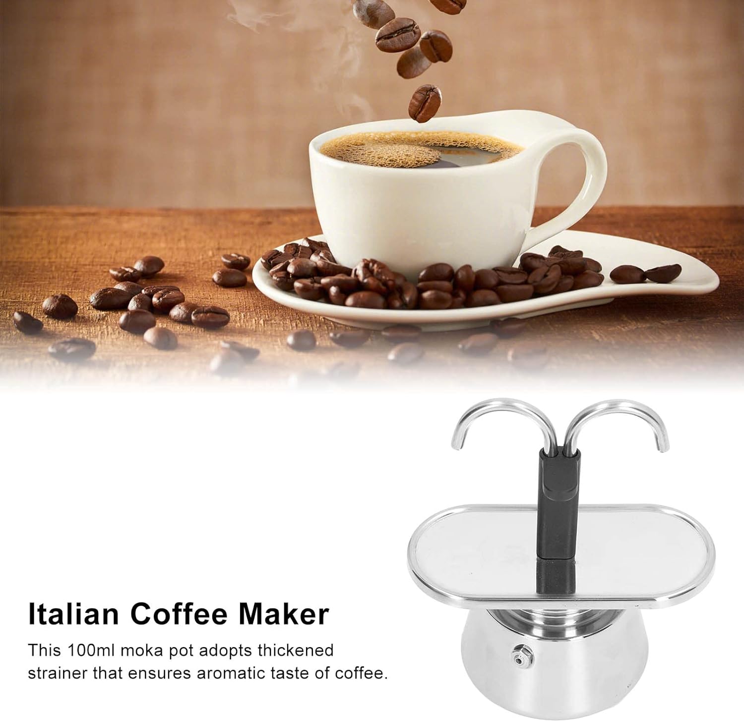 TOPINCN Olla de moka de doble tubo de 3.4 fl oz, cafetera cubana para hacer expresos, capuchino y café con leche, tazas y tazas de té, tazas y