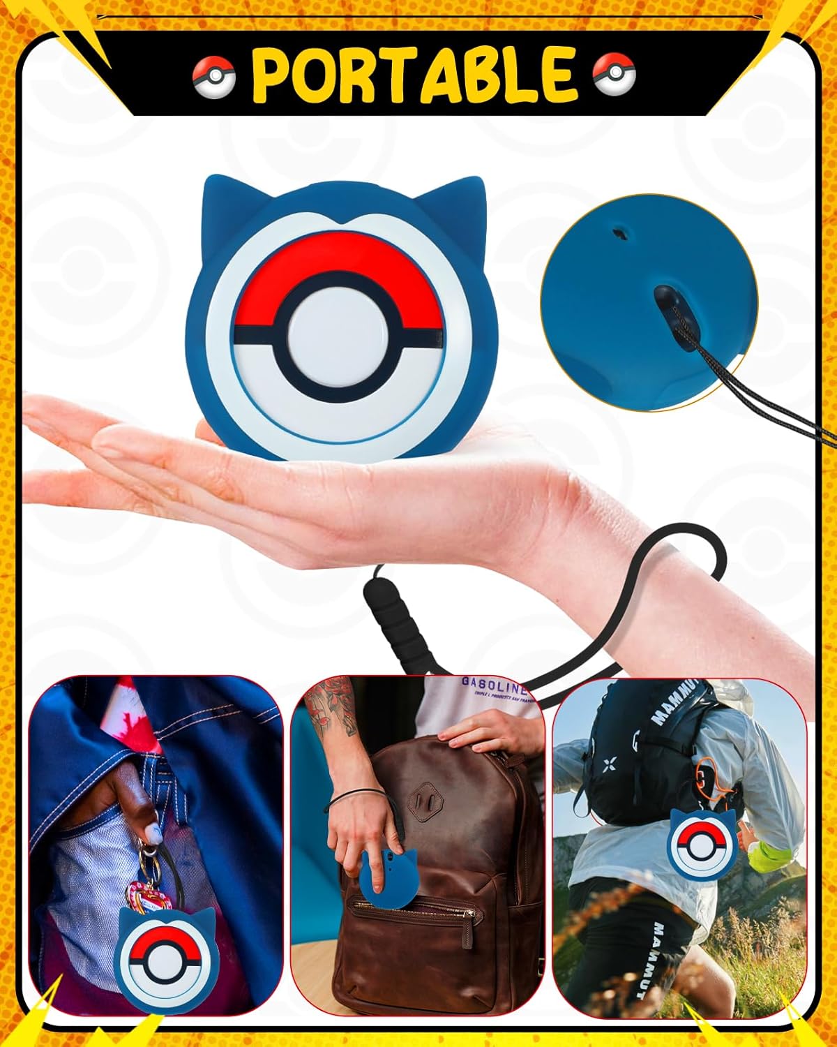 Gurgitat for Pokemon Go Plus Plus Case with Wrist Strap Cute Cartoon Girls Teens Game Boys Blue Anime for Poké Go Plus+ Cover Accessory Slim Soft