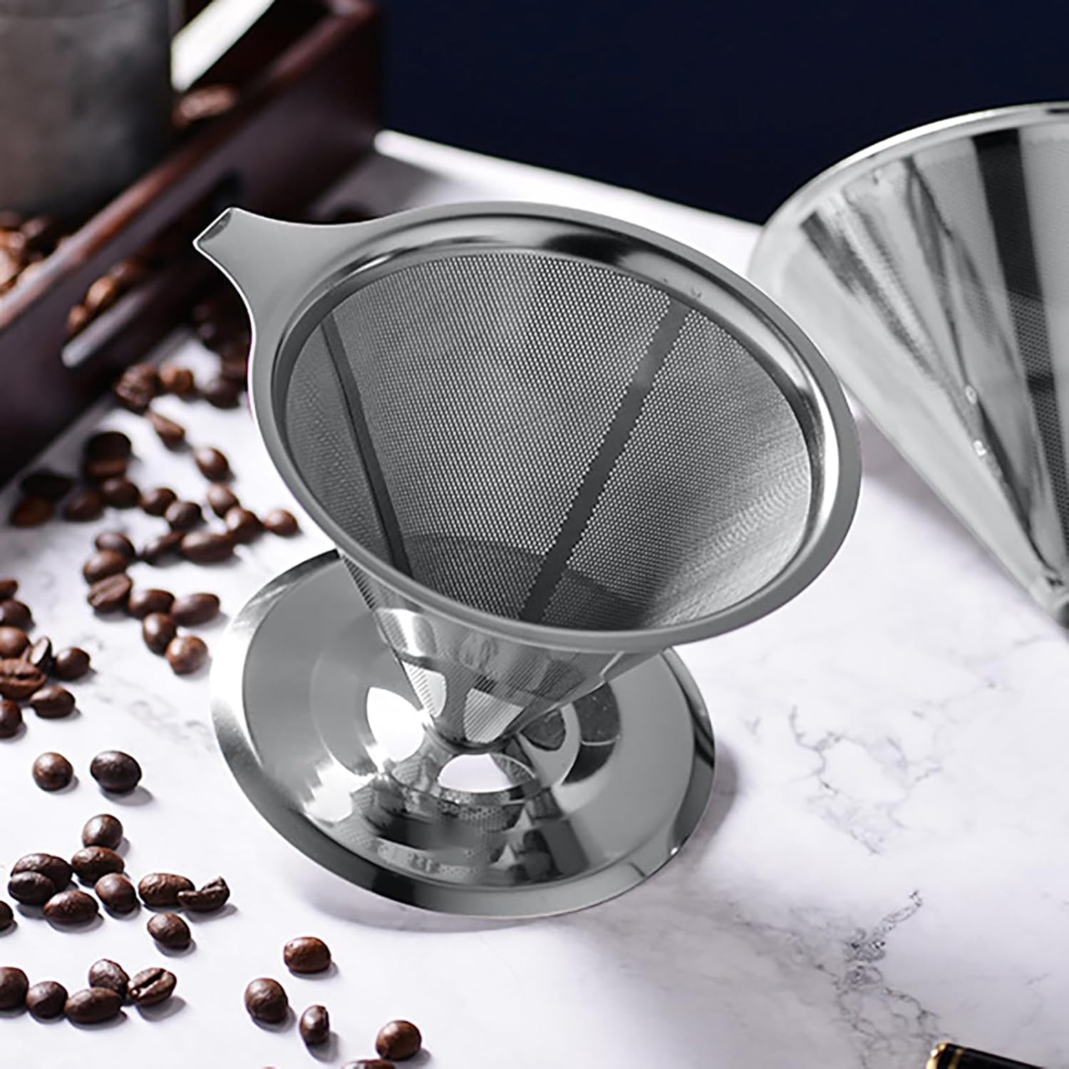 MOSHOU Verter sobre el gotero de café, filtro de café de goteo lento de acero inoxidable, cono de metal, filtro de café reutilizable sin papel de