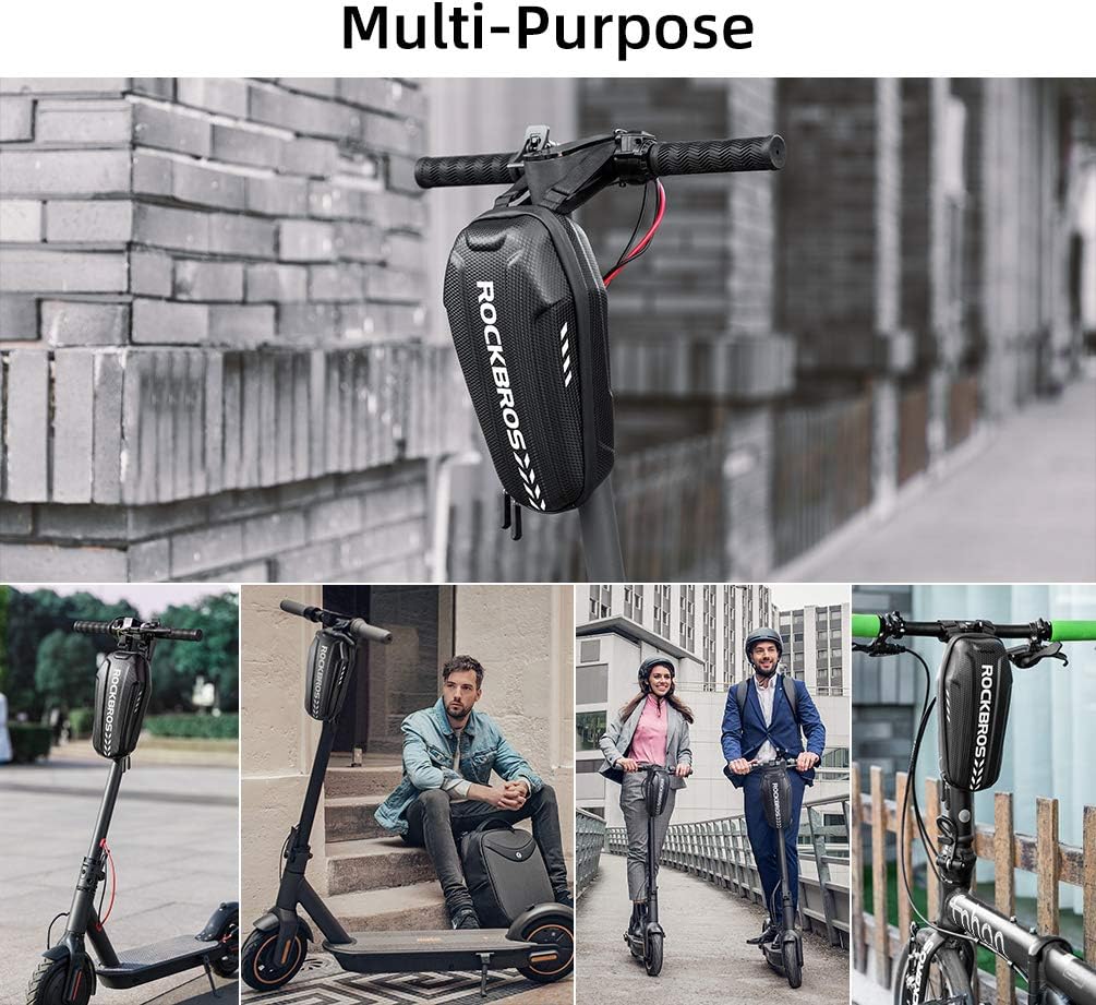 ROCKBROS Bolsa de almacenamiento para scooter Bolsa colgante delantera Bolsa de manillar de scooter impermeable Bolsa plegable EVA Hard Shell