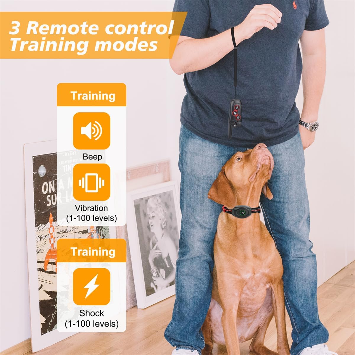 Collar antiladridos 2 en 1 con alcance remoto de 1300 pies, collar de entrenamiento para perros, collares de choque impermeables, 3 modos de