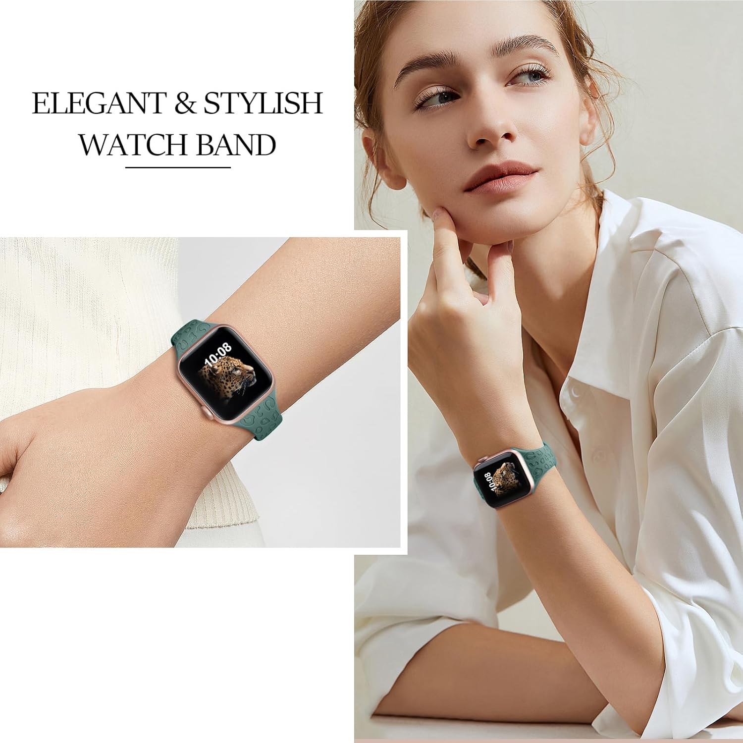 Paquete de 4 correas de leopardo grabadas compatibles con Apple Watch de 1.496 pulgadas, 1.575 pulgadas, 1.614 pulgadas, 1.732 pulgadas, 1.772