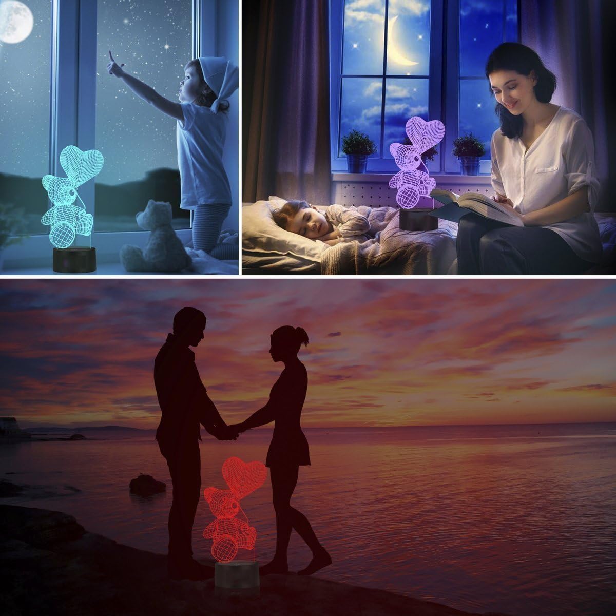 Luz nocturna de gato 3D con control remoto, interruptor táctil, 16 cambio de color, lámpara de mesa LED, base de acrílico plana ABS, cargador USB,