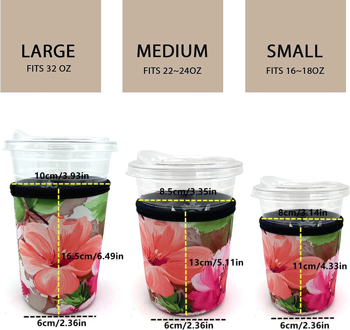 Wanty Paquete de 3 fundas de neopreno reutilizables para café helado, fundas aislantes para bebidas frías, soporte para tazas, ideal para Starbucks,