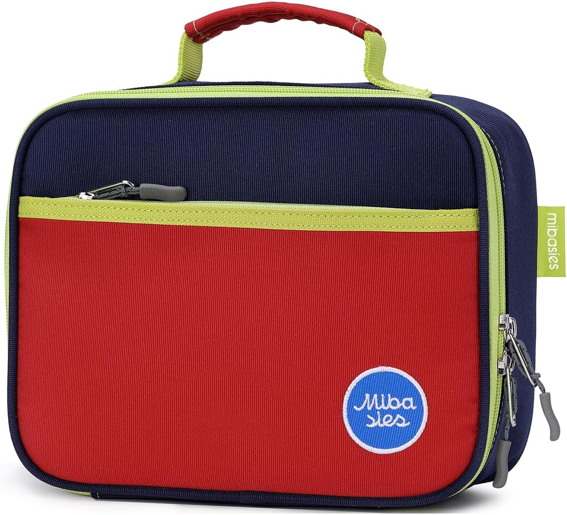 mibasies Lonchera para niños y niñas, lonchera aislada para viajes escolares, color azul y naranja