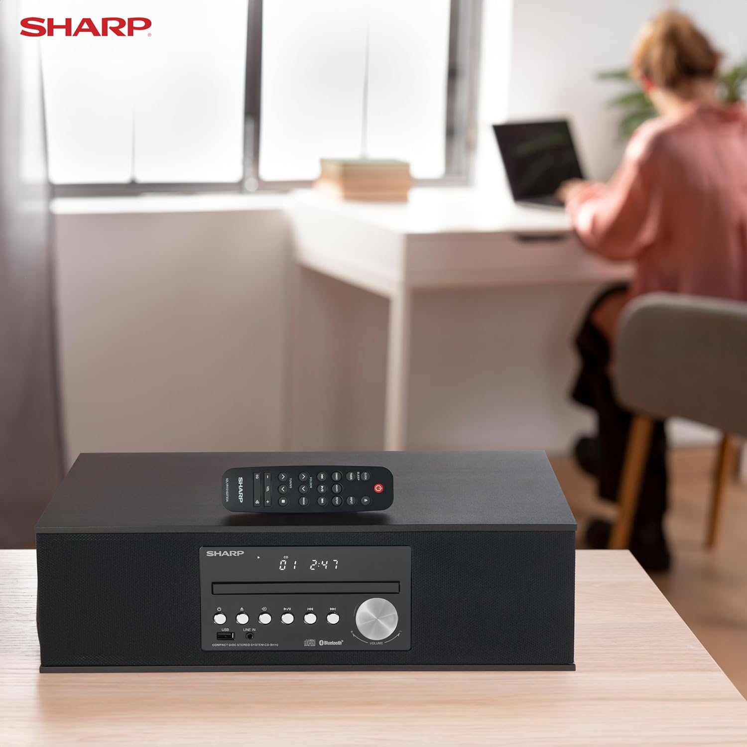 Sharp CD-BH10 – Sistema de altavoces de madera, reproductor de CD y reproductor de CD, estilo vintage, aspecto retro, micro componente, inalámbrico,