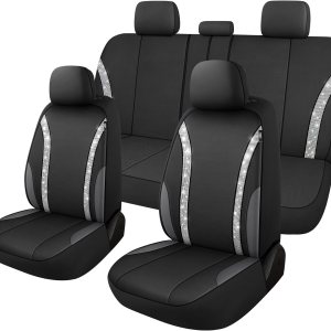 Juego completo de fundas de asiento de automóvil de cuero brillante para mujeres y niñas, fundas de asiento de automóvil transpirables con diamantes Juego completo de fundas de asiento de automóvil de cuero brillante para mujeres y niñas, fundas de asiento de automóvil transpirables con diamantes