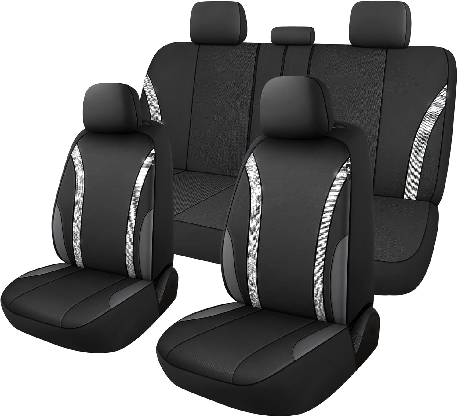 Juego completo de fundas de asiento de automóvil de cuero brillante para mujeres y niñas, fundas de asiento de automóvil transpirables con diamantes
