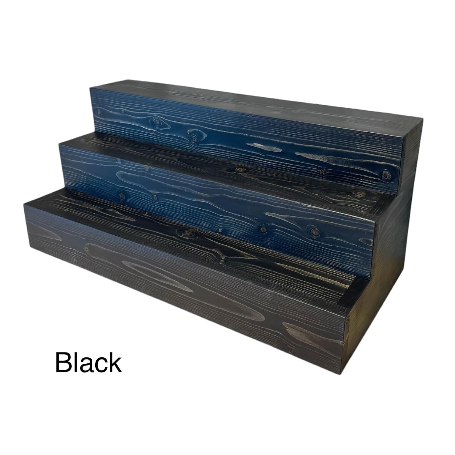 Handmade Tiered Display Shelving – Three Tier Bar Display – Bar Organizer – Liquor Bottle Display (18″ with Back, Black)