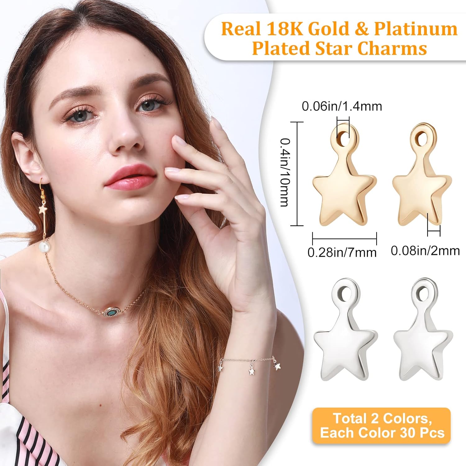 Beebeecraft 60 dijes colgantes de estrella chapados en oro y platino de 2 colores para manualidades y fabricación de joyas
