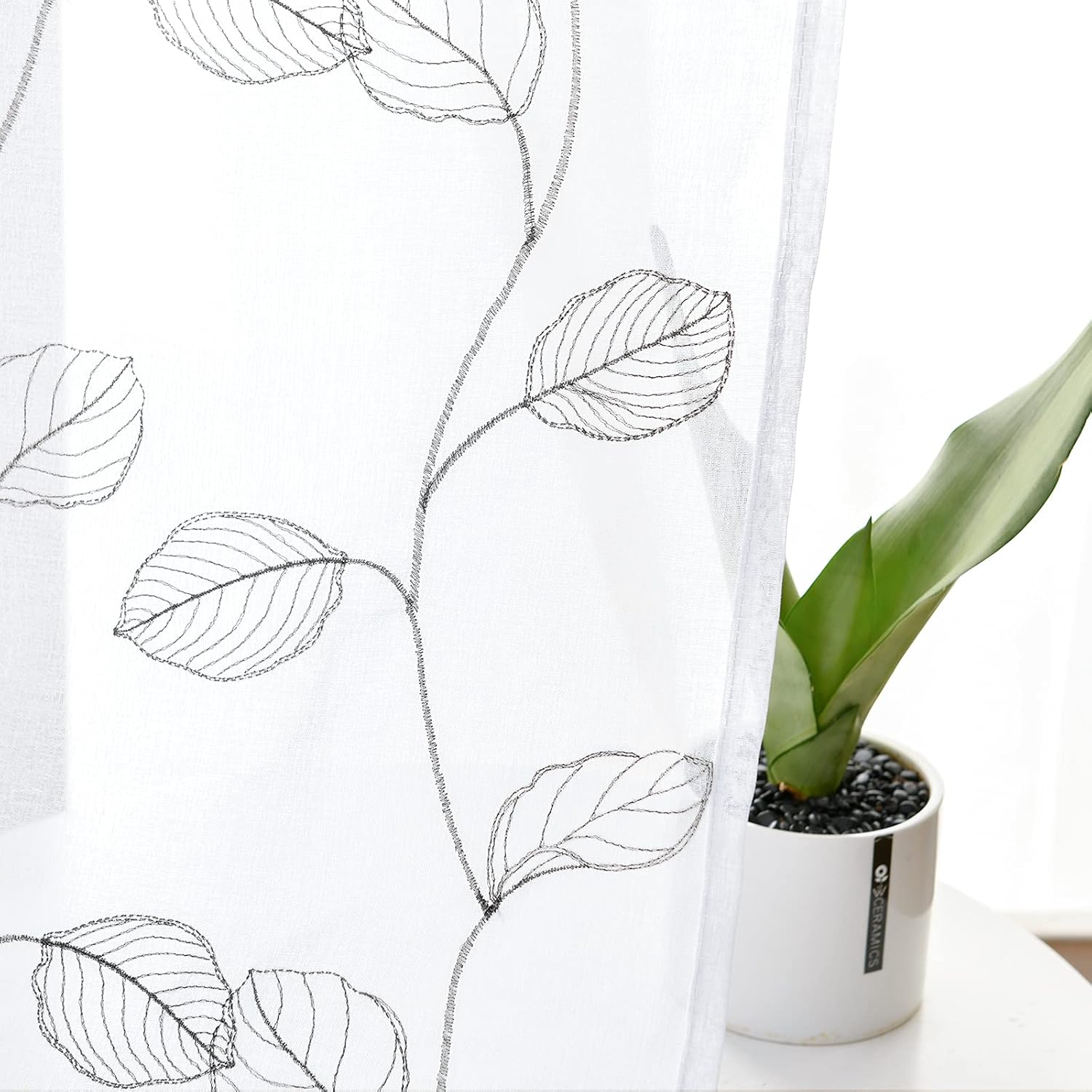 Topick cortinas con hortensias bordadas para sala de estar, con ojales