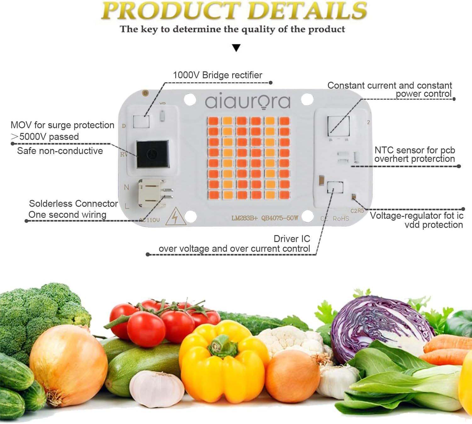 2 paquetes de chips LED AC110V 50W CA con Bridgelux y LM283B+ diodo COB 3500K 6000K Panel LED de espectro completo para lámpara de cultivo de flores