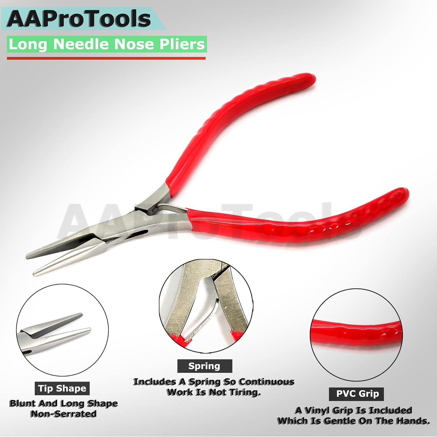 5 pulgadas mini alicates de punta larga de acero inoxidable con mango de agarre de PVC rojo – 311L
