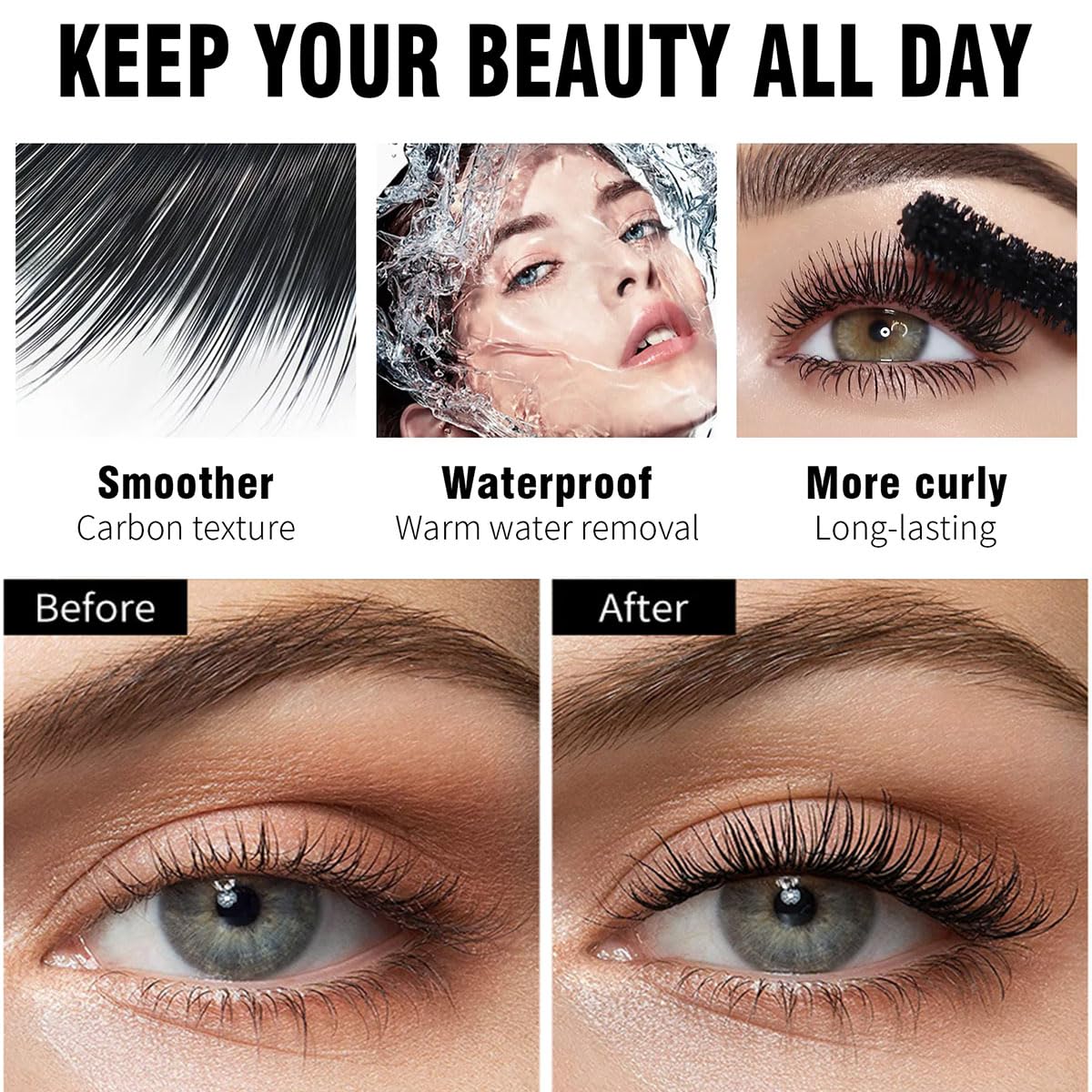 Máscara de maquillaje 4D larga con sujeción rizada, máscara Yanquina súper larga, rímel negro rico mantiene tus pestañas gruesas y largas,