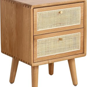 Olusmane Nightstand Easy Assembly Solid Oak Wood Mid Century Modern Night Stand with 2 Rattan Drawers Small Bedside Table Sturdy & Durable 15.75″ L Olusmane Nightstand Easy Assembly Solid Oak Wood Mid Century Modern Night Stand with 2 Rattan Drawers Small Bedside Table Sturdy & Durable 15.75″ L