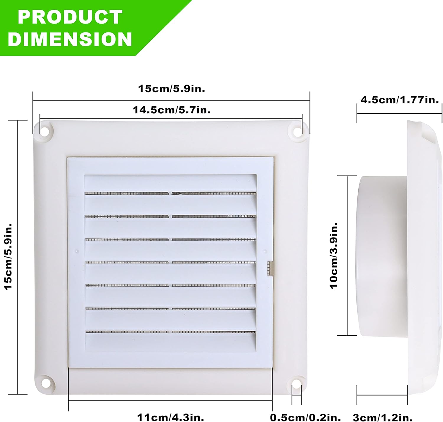 Paquete de 2 cubiertas de ventilación para secadora de 4 pulgadas, rejilla de ventilación de pared exterior unidireccional para baño al aire libre,