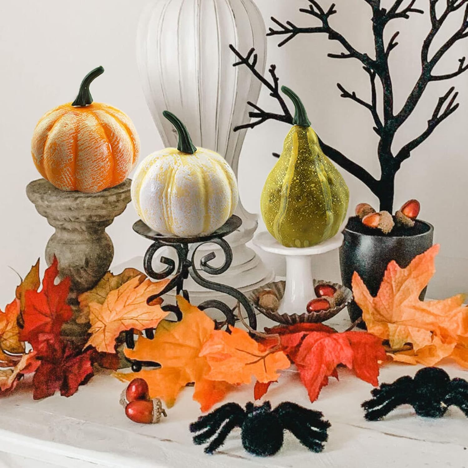 belupai Mini calabazas de espuma surtidas, calabazas falsas de simulación, pequeñas calabazas de plástico a granel para decoración de otoño,