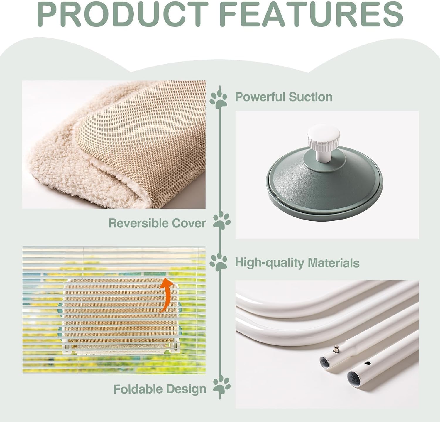 Perca duradera para ventana de gato, asiento de hamaca para gatos en interiores, tapete reversible para uso durante todo el año, cama plegable para