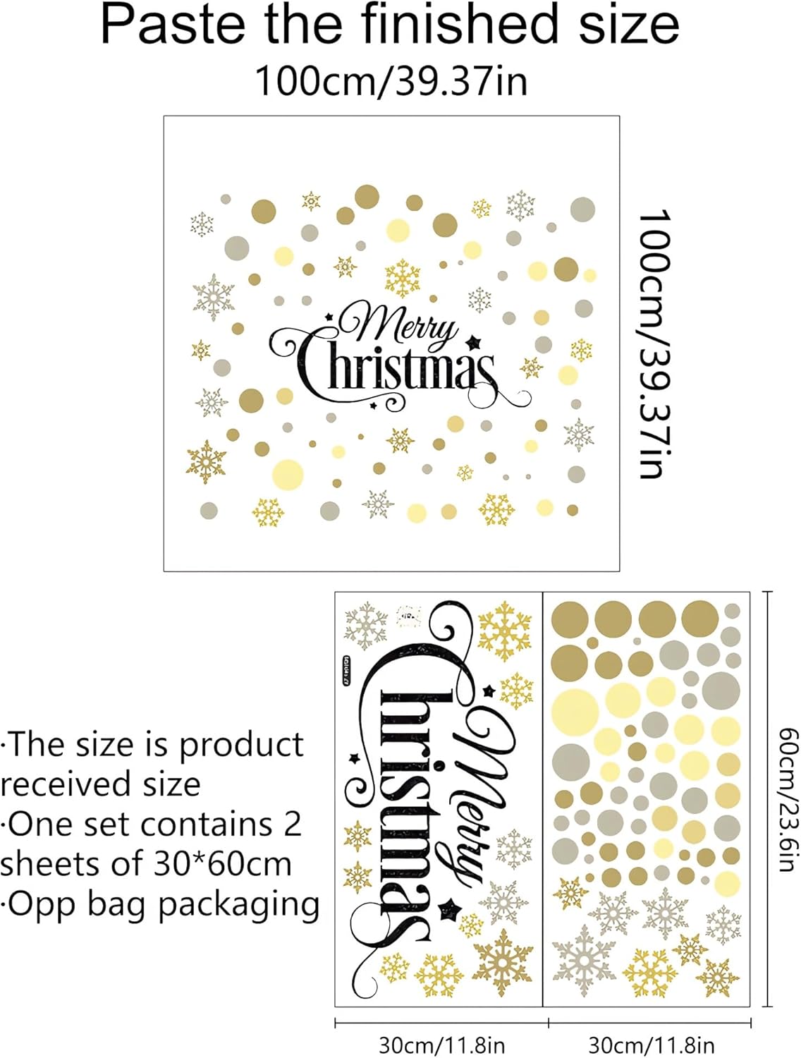 Calcomanías de pared de copos de nieve de lunares dorados, marrones y grises, vinilo extraíble para decoración de Navidad, sala de estar,