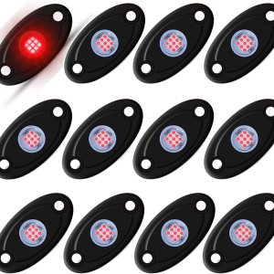 12 cápsulas de luces LED rojas de neón para coche, camión, ATV, SUV, luz brillante debajo del cuerpo, iluminación de guardabarros 12 cápsulas de luces LED rojas de neón para coche, camión, ATV, SUV, luz brillante debajo del cuerpo, iluminación de guardabarros