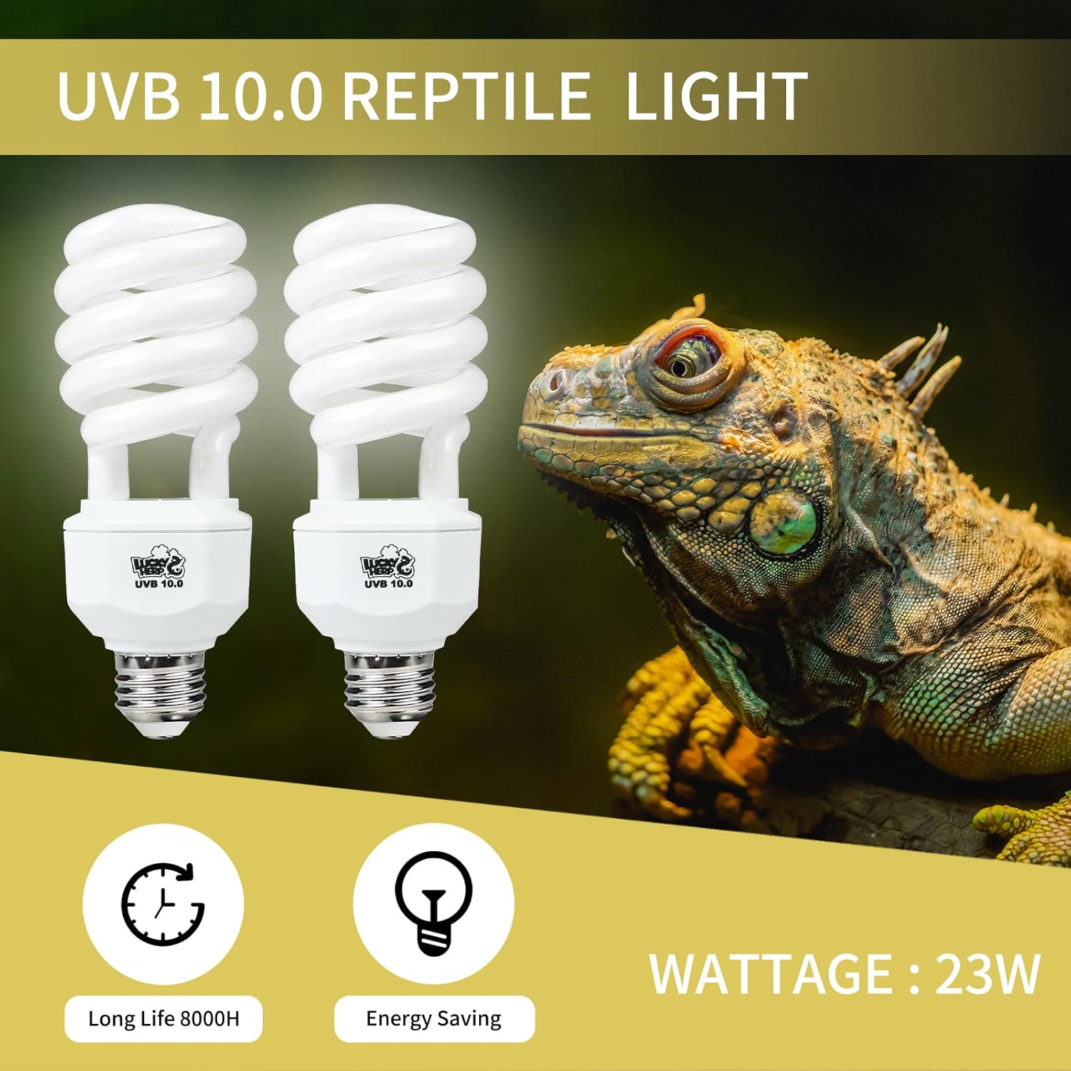 LUCKY HERP Paquete de 2 luces UVA UVB para reptiles, 23 W 10.0 UVB para reptiles del desierto, lámpara fluorescente compacta de terrario, bombilla