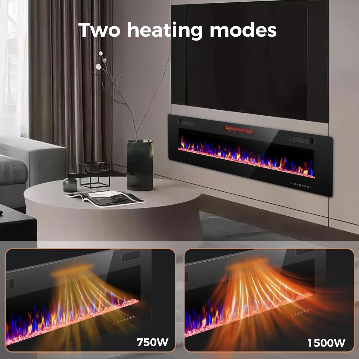 Crzoe Chimenea eléctrica de 36 pulgadas, calentador eléctrico empotrado en la pared y montado en la pared, calentador de chimenea lineal ultrafino