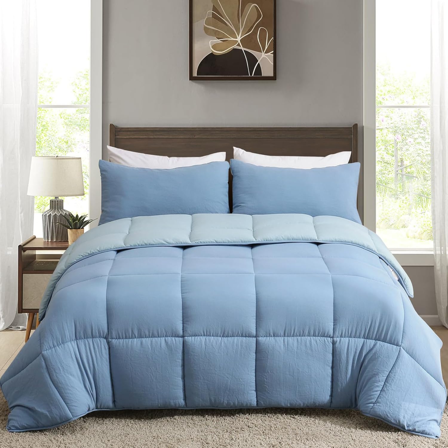 APSMILE Relleno de edredón alternativo de plumón  Edredón de cama matrimonial Queen para todas las estaciones  Edredón reversible acolchado mixto de