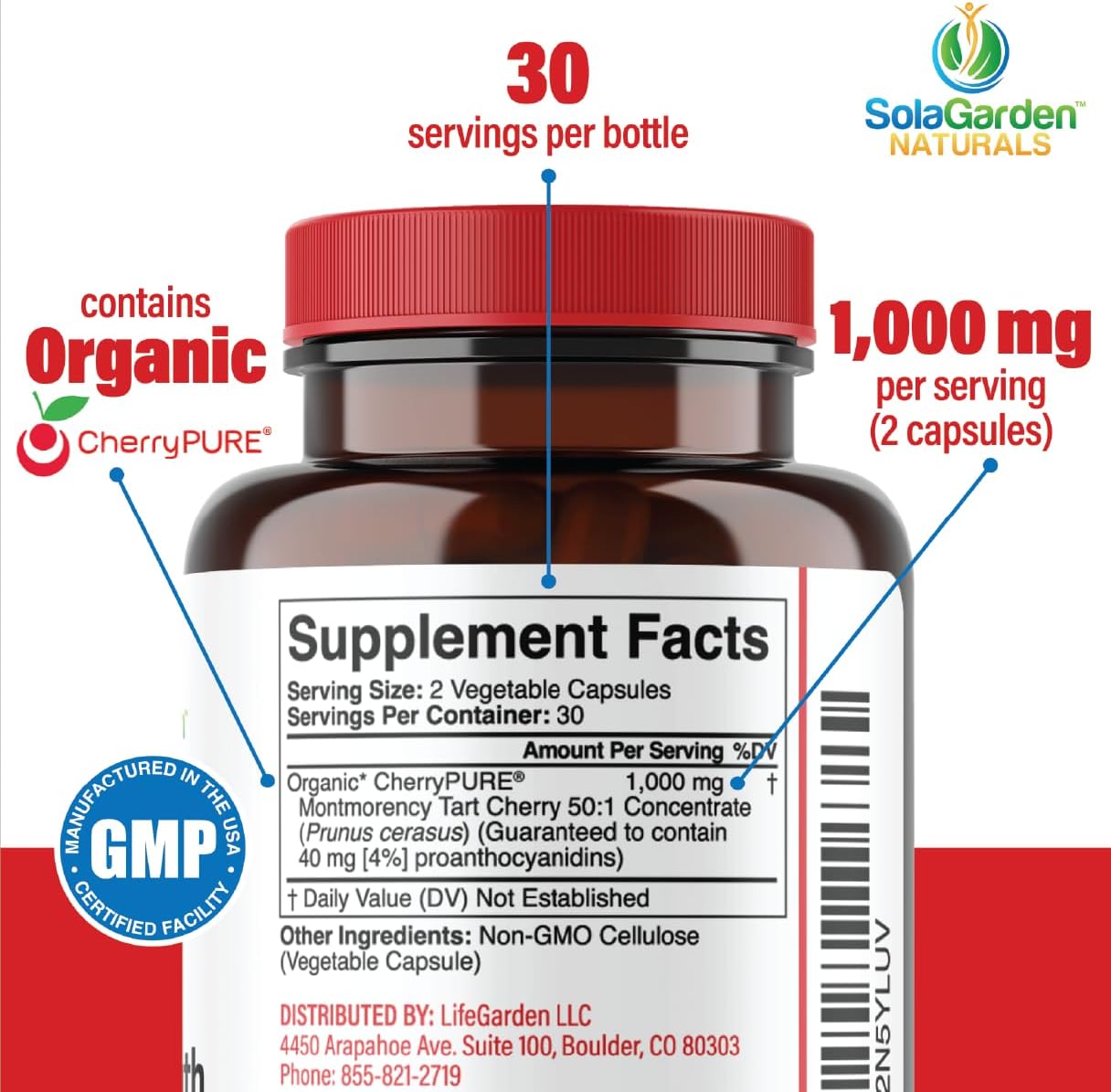 Suplemento orgánico de cereza agria Montmorency Super Strength  Concentrado 501 cultivado en los Estados Unidos  Contiene cereza orgánica