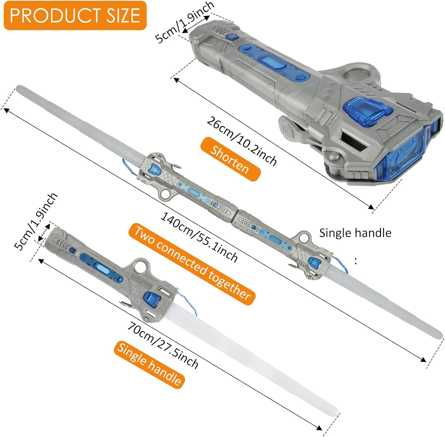 Paquete de 2 sables de luz, 2 en 1, retráctiles, 7 colores intercambiables, sables de luz LED con sonido, espadas de luz LED expandibles, oscilación