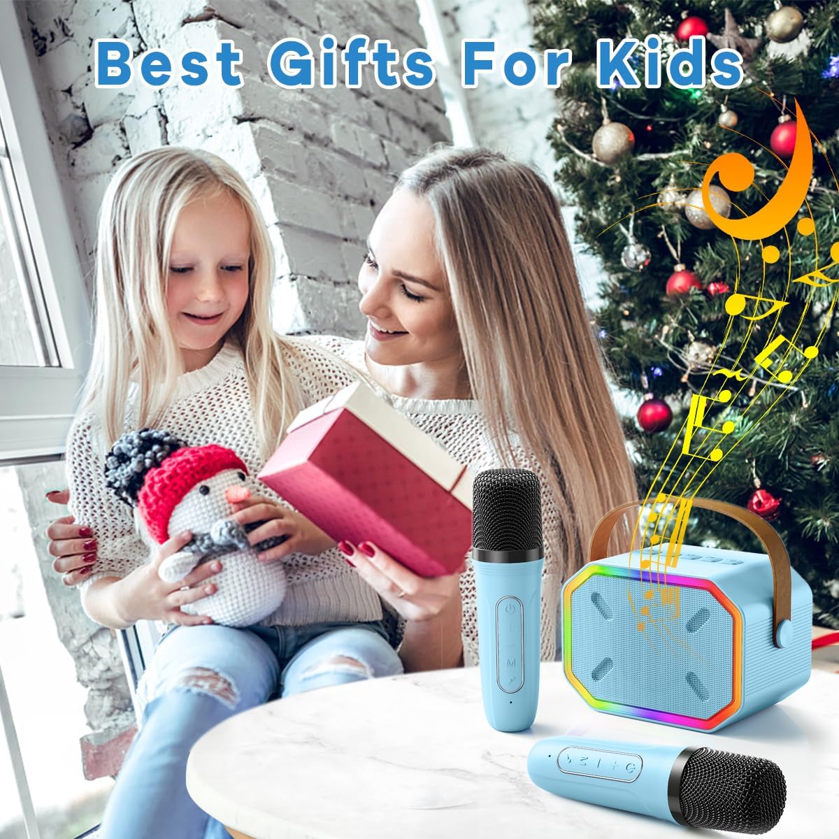 Máquina de karaoke para niños Micrófono canto Mini micrófono de karaoke portátil Bluetooth para niños y niñas pequeños adultos azul