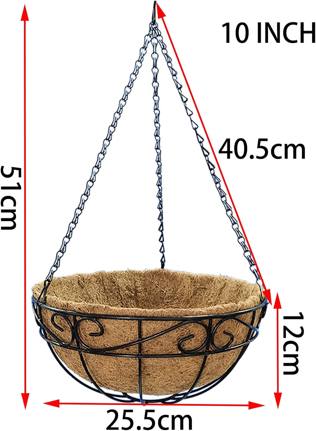 Macetas colgantes de metal al aire libre (paquete de 4, 10 pulgadas) cestas colgantes para plantas con cadena redonda de alambre para plantas con