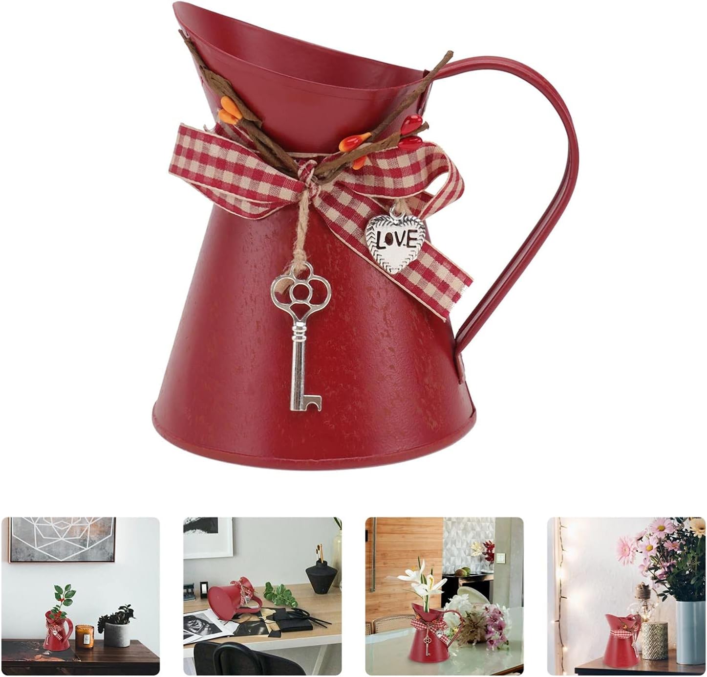 Vaguelly Cubos de flores galvanizadas Jarrón francés rústico pequeño florero cubos de flores de metal floreros Bowknot Flores Jarrón Jarrón de