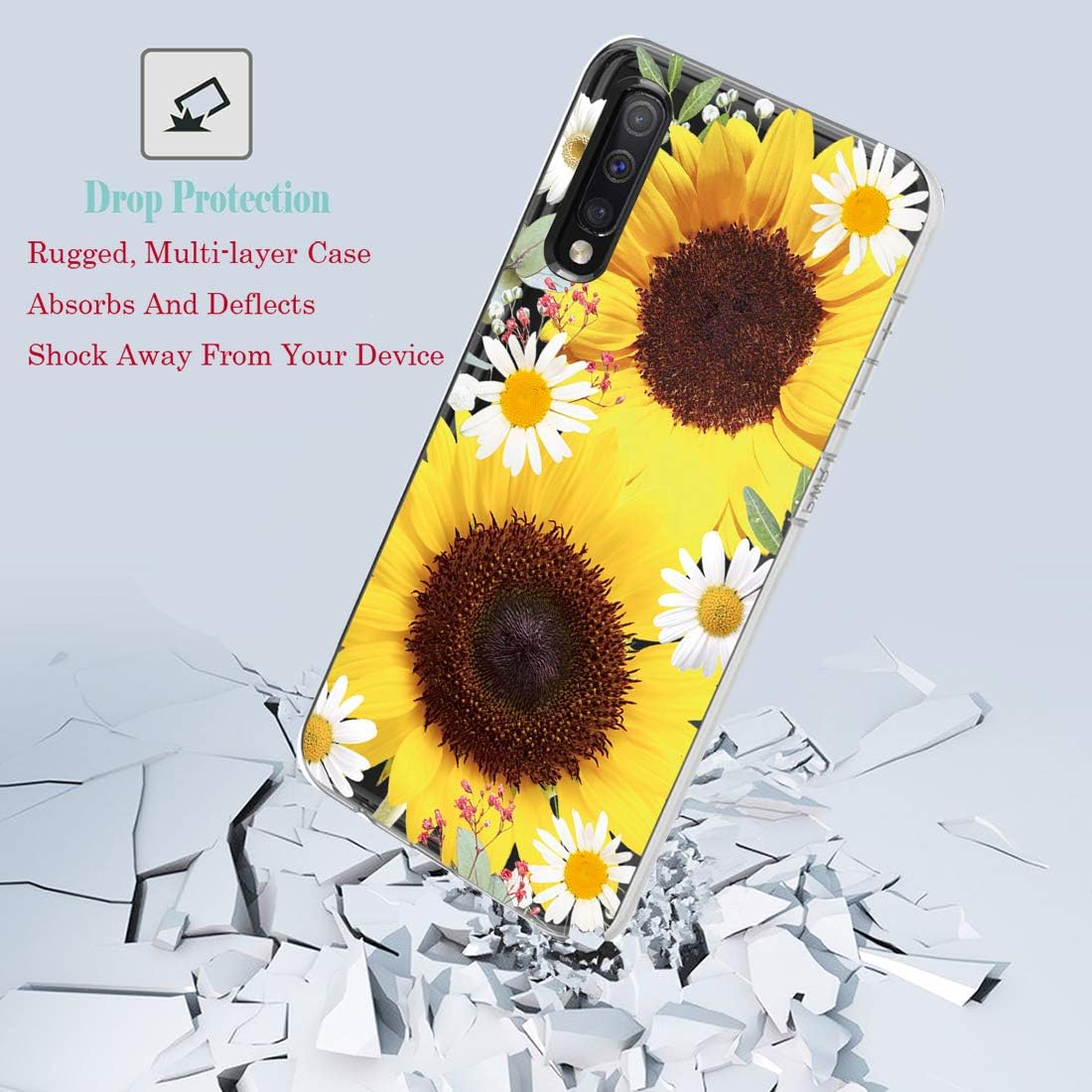 Funda para Galaxy A50, funda para teléfono Galaxy A50 con flores, delgada, a prueba de golpes, transparente, suave, flexible, TPU para Samsung