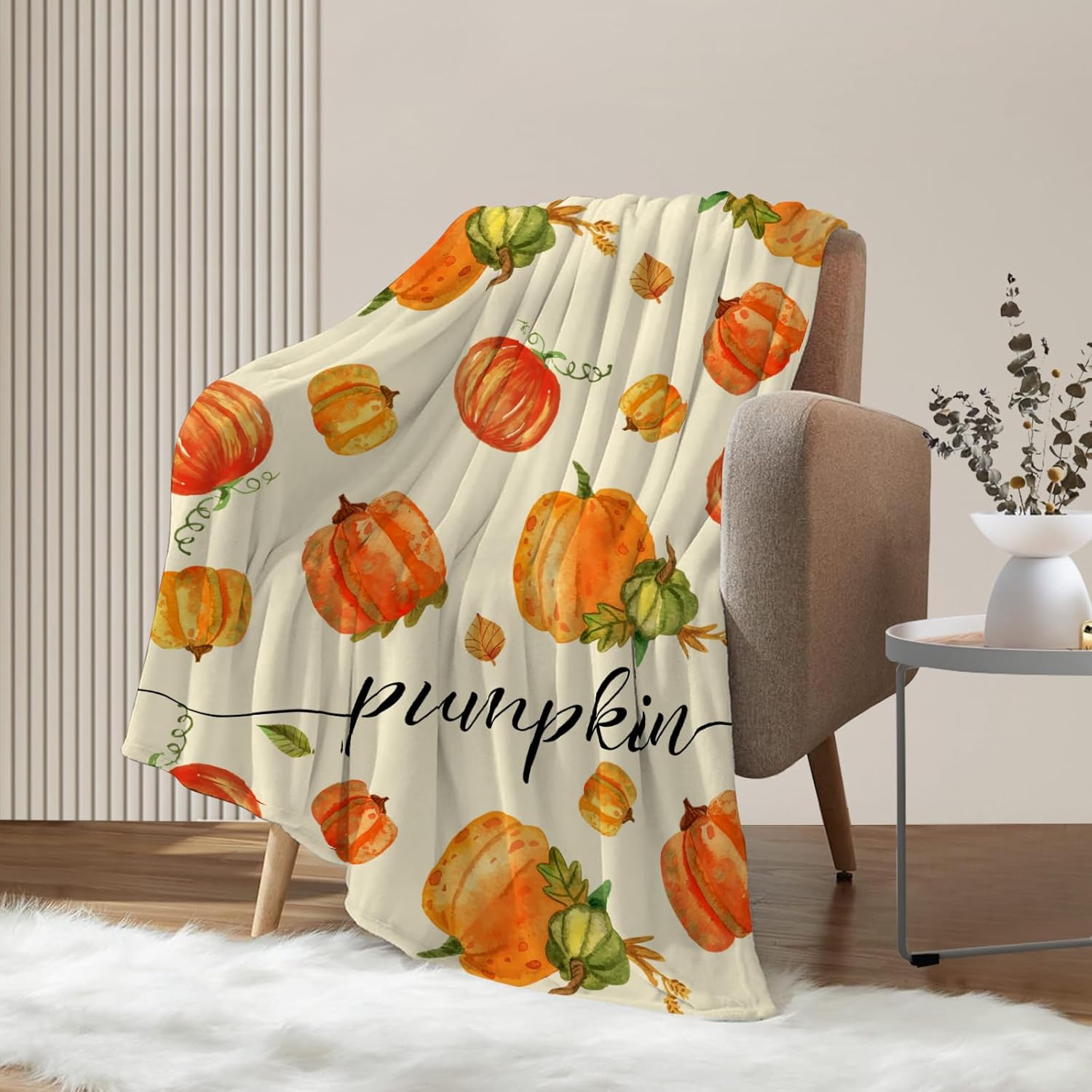 Neatee Living Manta decorativa de otoño de tamaño pequeño para niños, manta de Acción de Gracias de otoño con hojas de calabaza para sofá, cama,