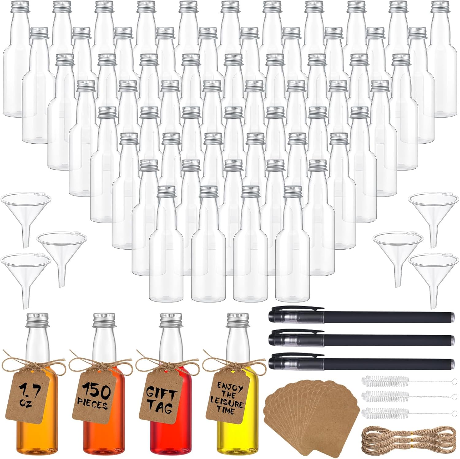 Mifoci 150 mini botellas de licor para fiestas, botellas de alcohol de plástico de 1.7 onzas con tapa, botellas de alcohol con tapa, botellas de