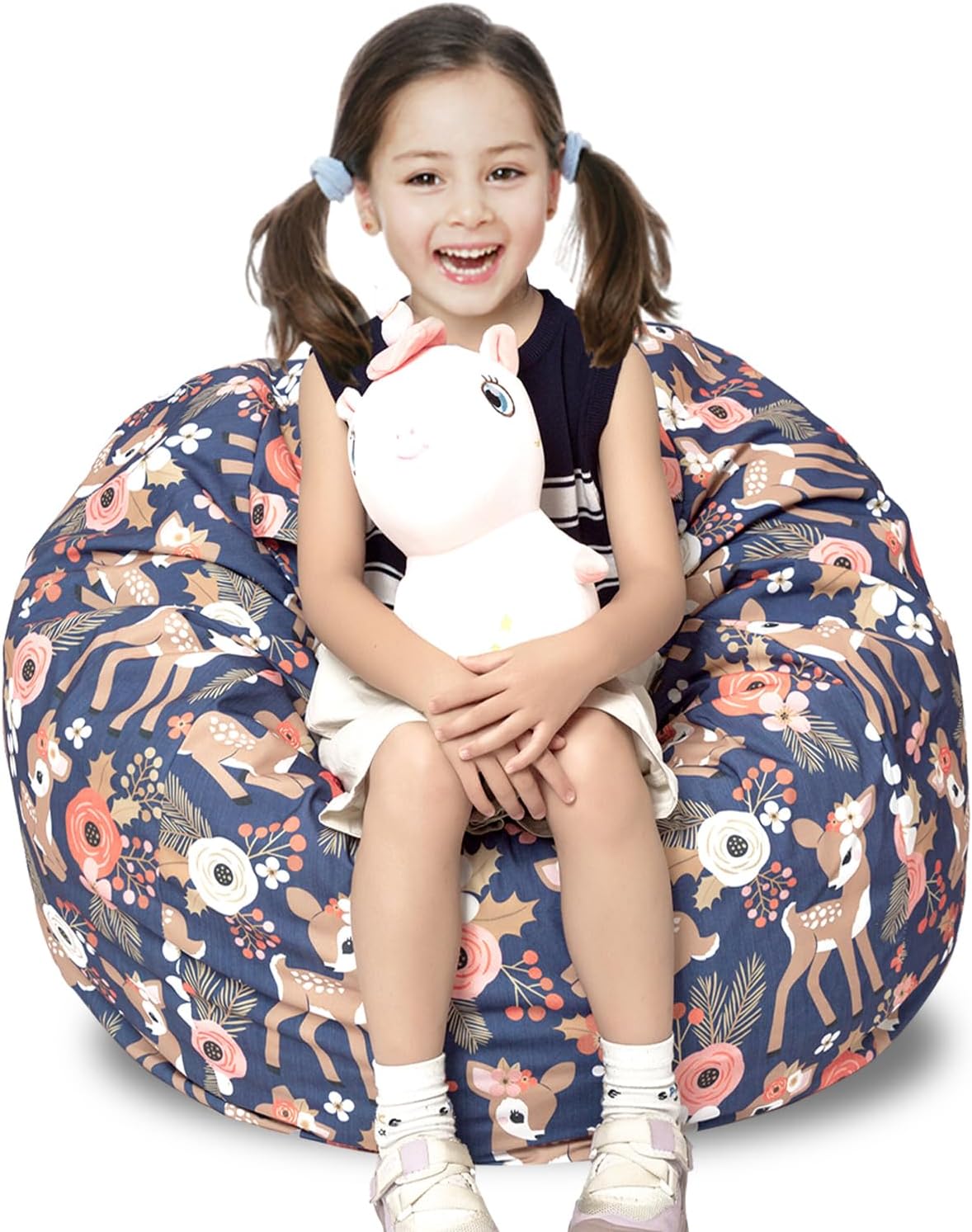 LOLOMLO Funda para puf de almacenamiento de animales de peluche, para niños, mantas, toallas, puf (solo funda), sofá de lona con cremallera YKK,