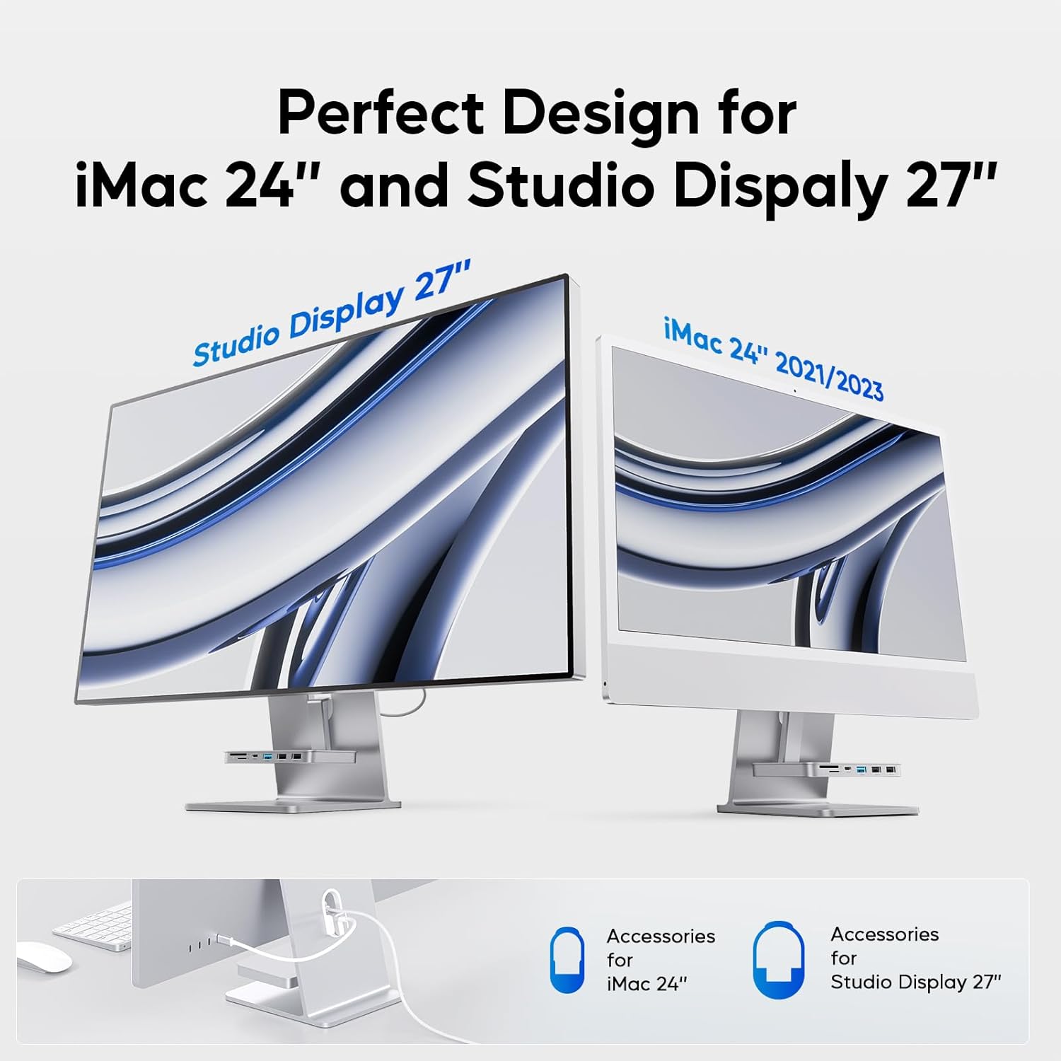 Accesorios iMac para iMac 20212023, PULWTOP USB C Hub para iMac compatible con SSD SATA NVMe de 10 Gbps con USB AC 10Gbps, iMac Hub para M1M3, 2 USB