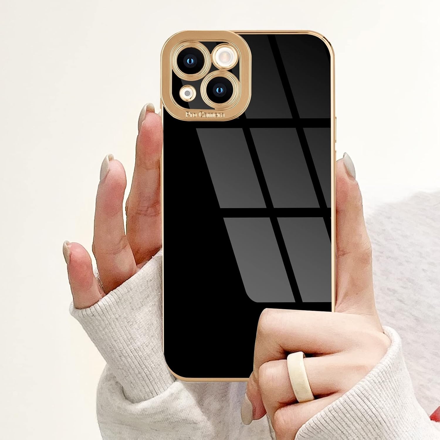 Lafunda Funda para iPhone 15 Plus para mujeres y niñas con 2 protectores de pantalla lindo lujo chapado en oro parachoques elegante cubierta de