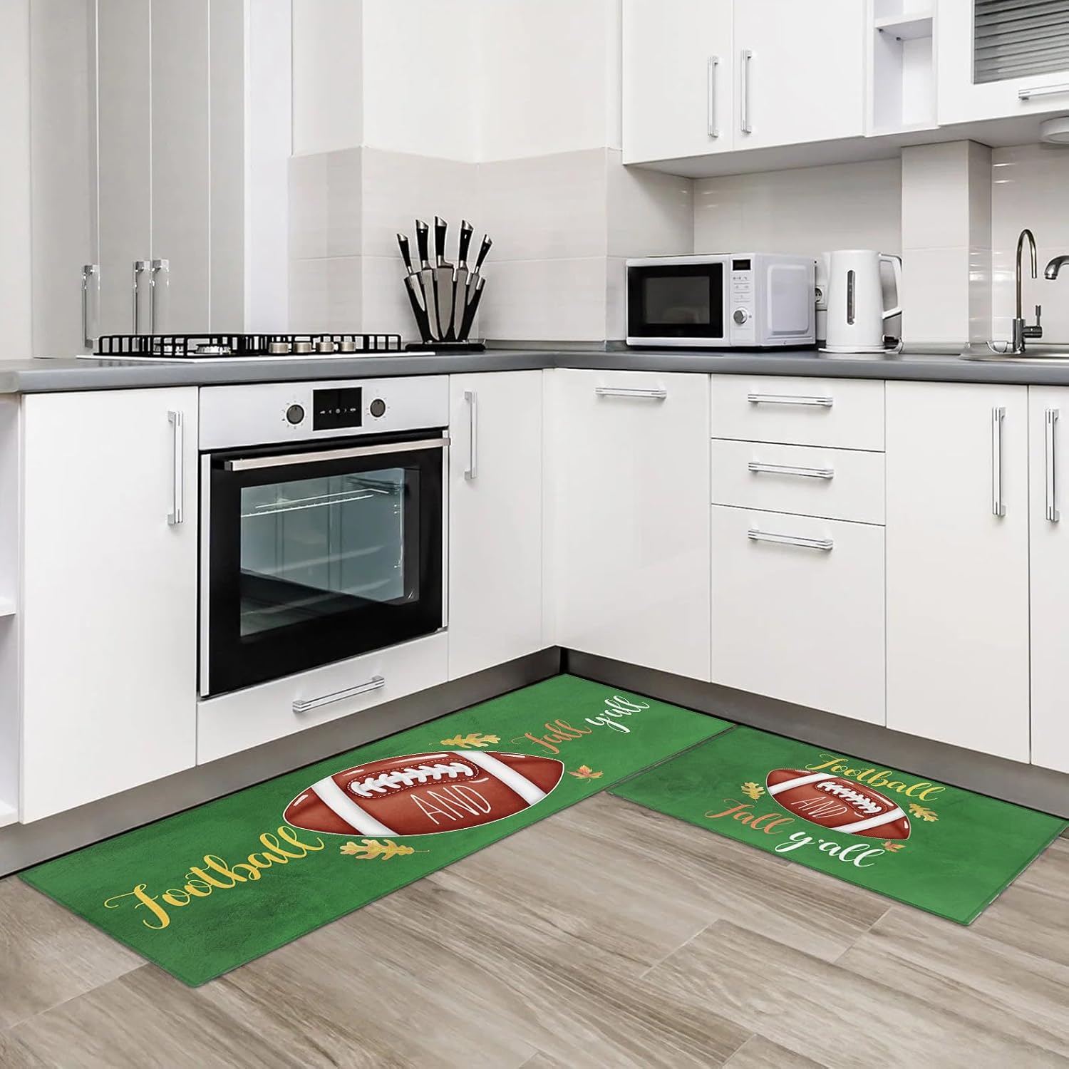 Miaklek Juego de 1 alfombra de cocina de fútbol Fall Y’all, acolchada, antifatiga, juego de 1 alfombra de cocina, antideslizante, cómoda para