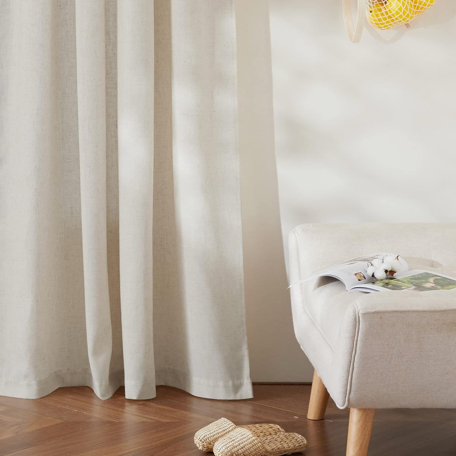 RYB HOME Cortinas traslúcidas de lino para sala de estar, dormitorio, pestaña trasera de 84 pulgadas, decoración rústica bohemia para comedor,