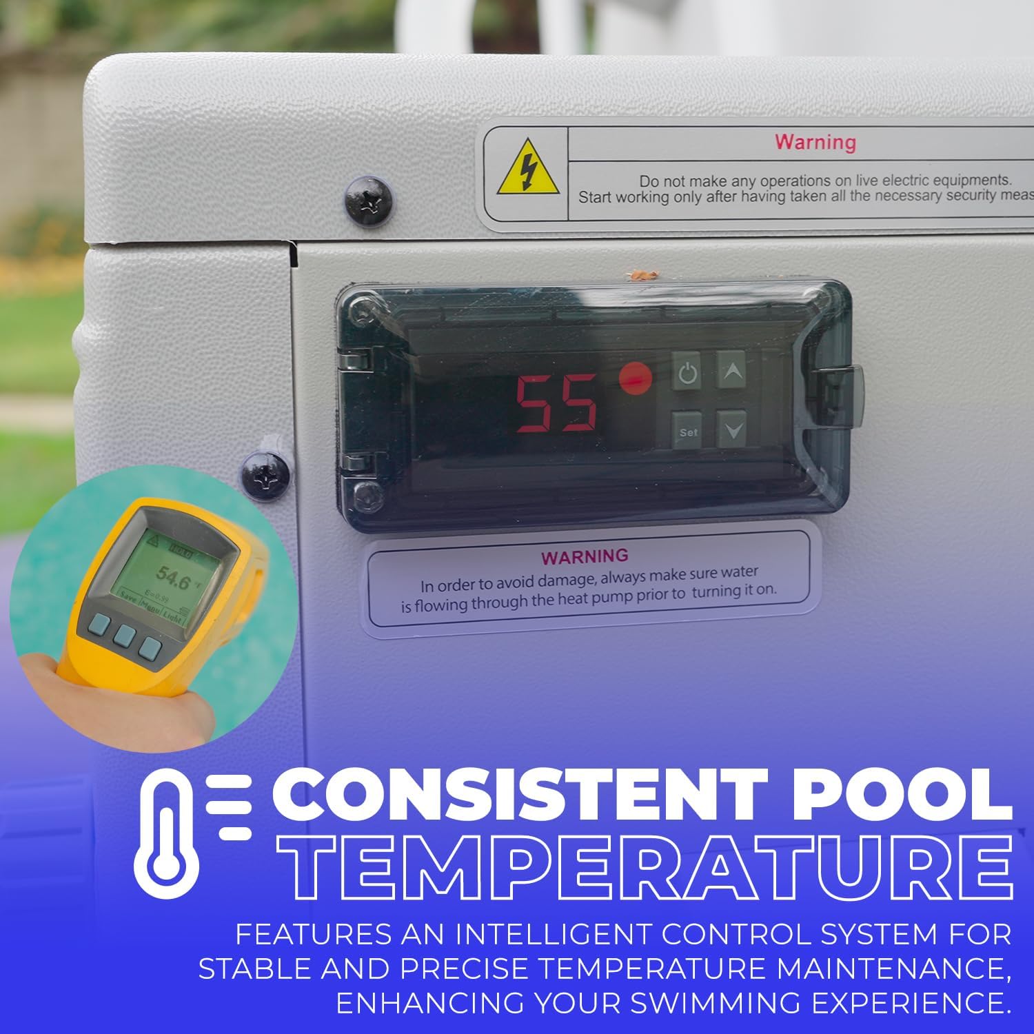 XtremepowerUS Bomba de calor de piscina de 14,500BTUhr – Calentador de piscina para piscinas sobre el suelo, hasta 4700 galones, intercambiador de