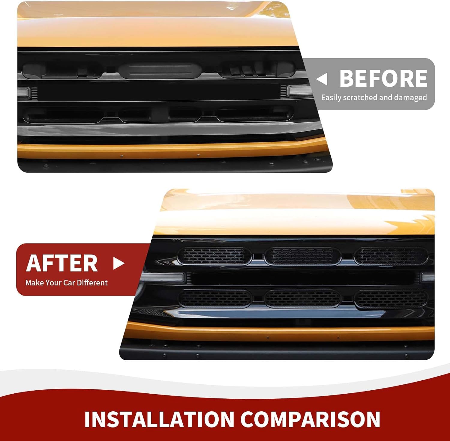 Para insertos de parrilla Bronco, 6 piezas de cubierta protectora de malla de rejilla frontal con clip compatible con accesorios exteriores Ford