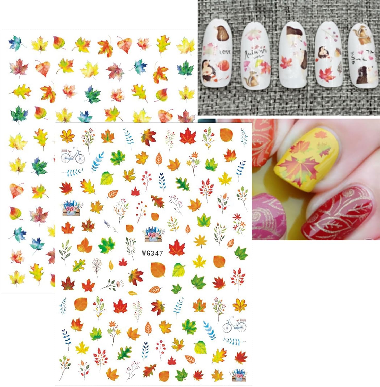 JMEOWIO 10 Sheets Fall Autumn Nail Art Stickers Decals Self-Adhesive Pegatinas Uñas Pumpkin Maple Leaf Thanksgiving Nail Supplies Nail Art Design