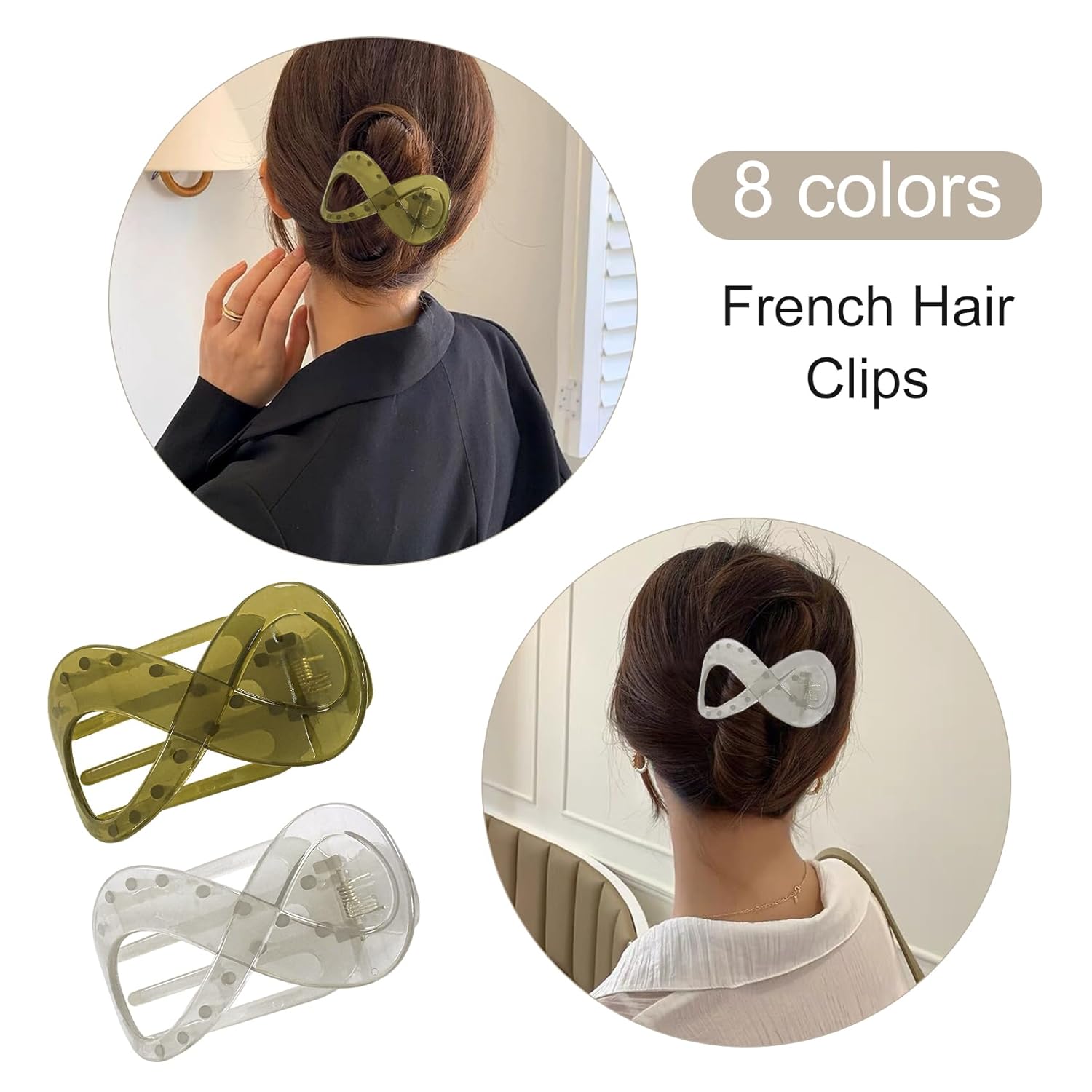 8 pinzas para el cabello planas French Concord, pinza de pelo curvada de cocodrilo de 3.35 pulgadas para cabello grueso y delgado, antideslizante