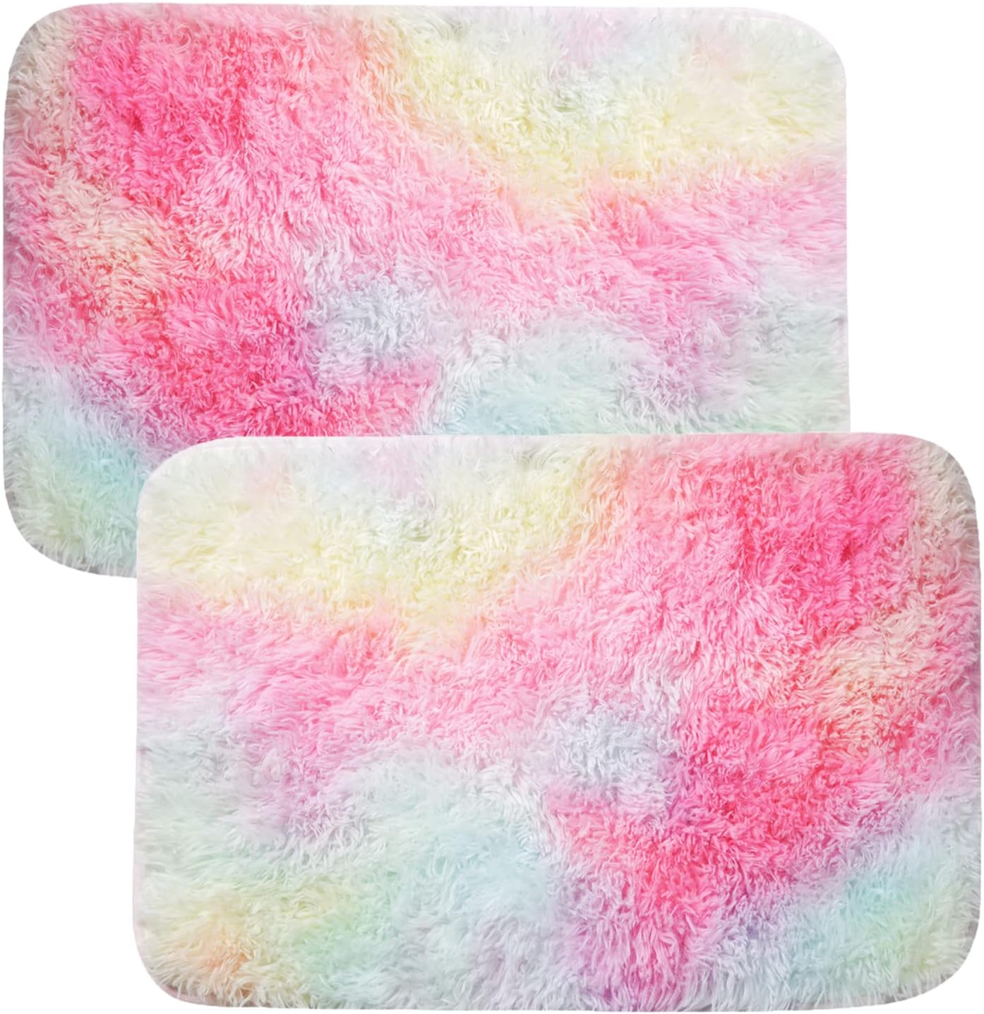 ConCus-T 2 tapetes de baño de arcoíris, diseño de unicornio, diseño de teñido anudado, alfombra de felpa de piel sintética para tina, cocina, sala