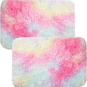 ConCus-T 2 tapetes de baño de arcoíris, diseño de unicornio, diseño de teñido anudado, alfombra de felpa de piel sintética para tina, cocina, sala ConCus-T 2 tapetes de baño de arcoíris, diseño de unicornio, diseño de teñido anudado, alfombra de felpa de piel sintética para tina, cocina, sala