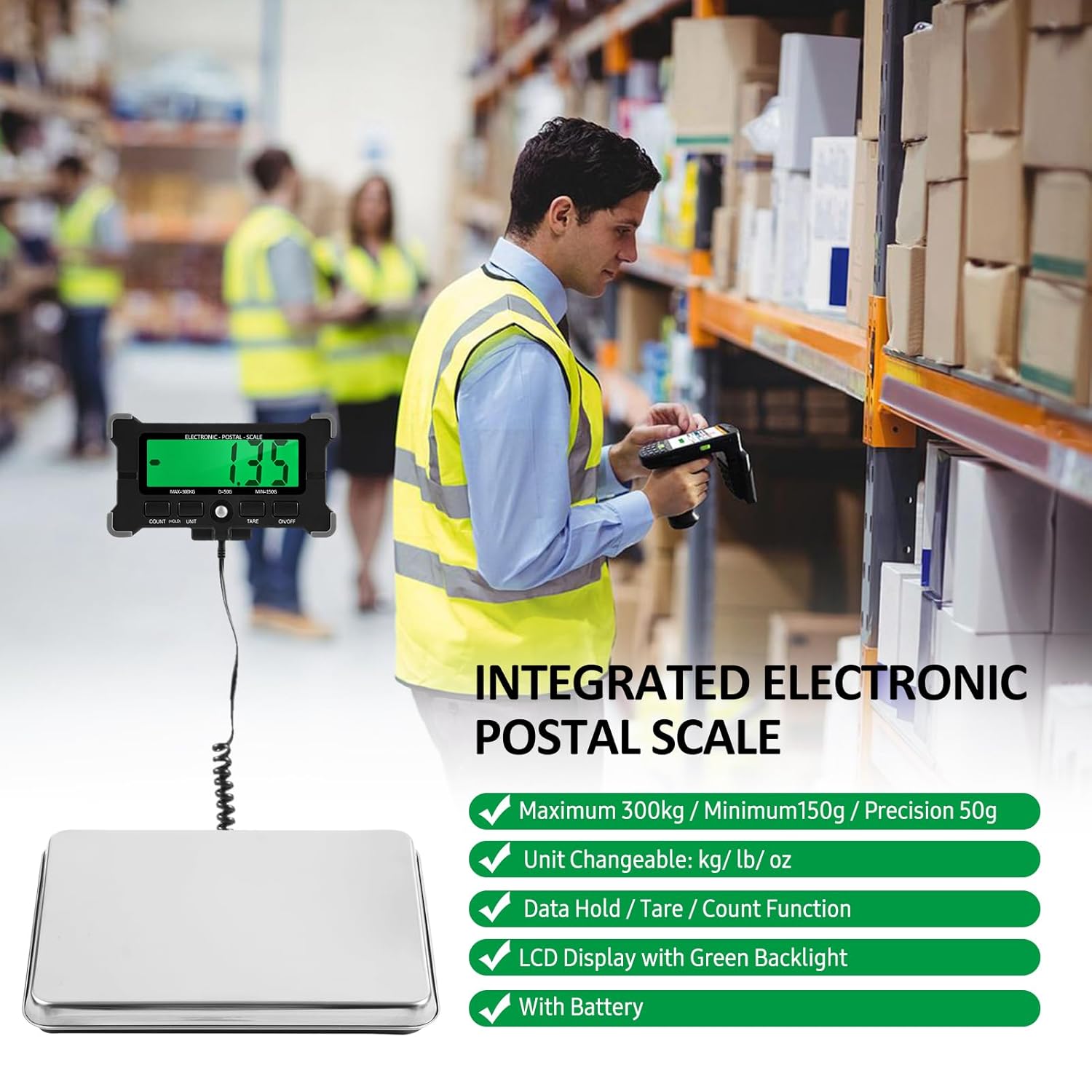 Lepmerk Báscula postal electrónica de 660 libras661.4 lbs, precisión de 1.76 oz0.1 libras, pantalla LCD, plataforma grande de acero inoxidable de 16